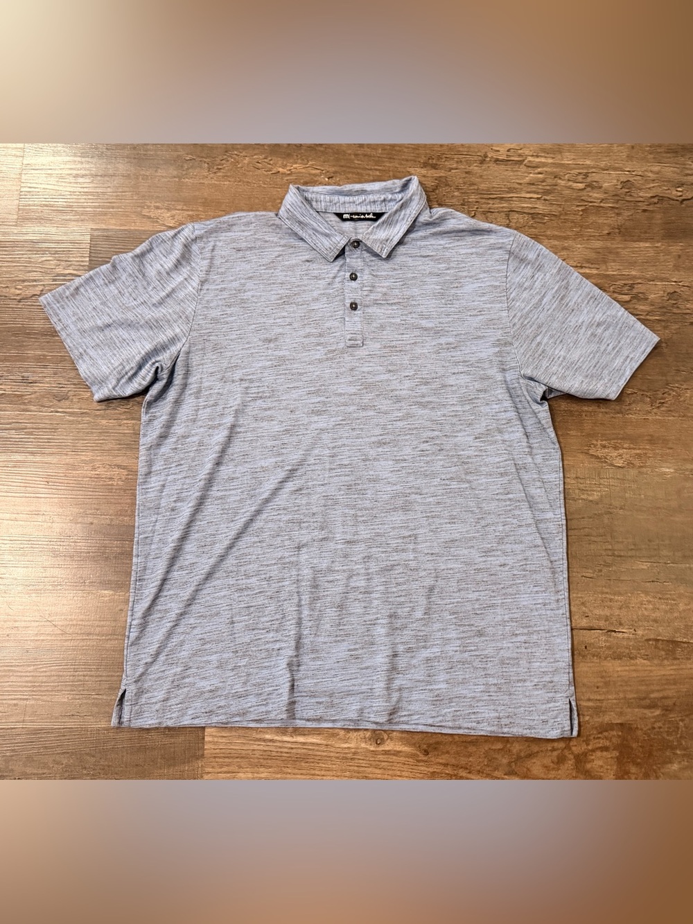 Travis Mathew Men's Light Heather Gray and Blue Space-Dyed Polo